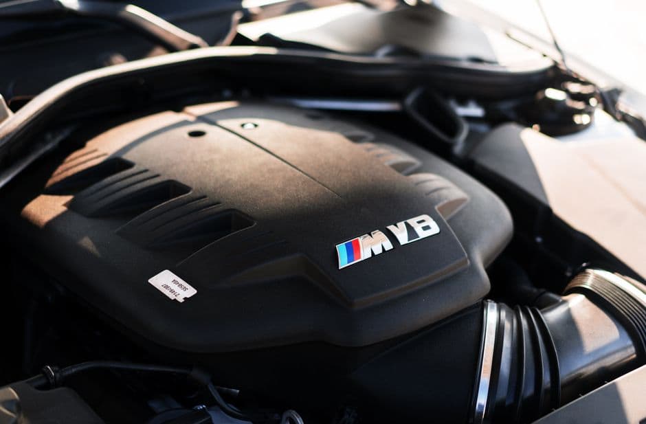 Close-up of a European car engine bay during a scheduled maintenance service